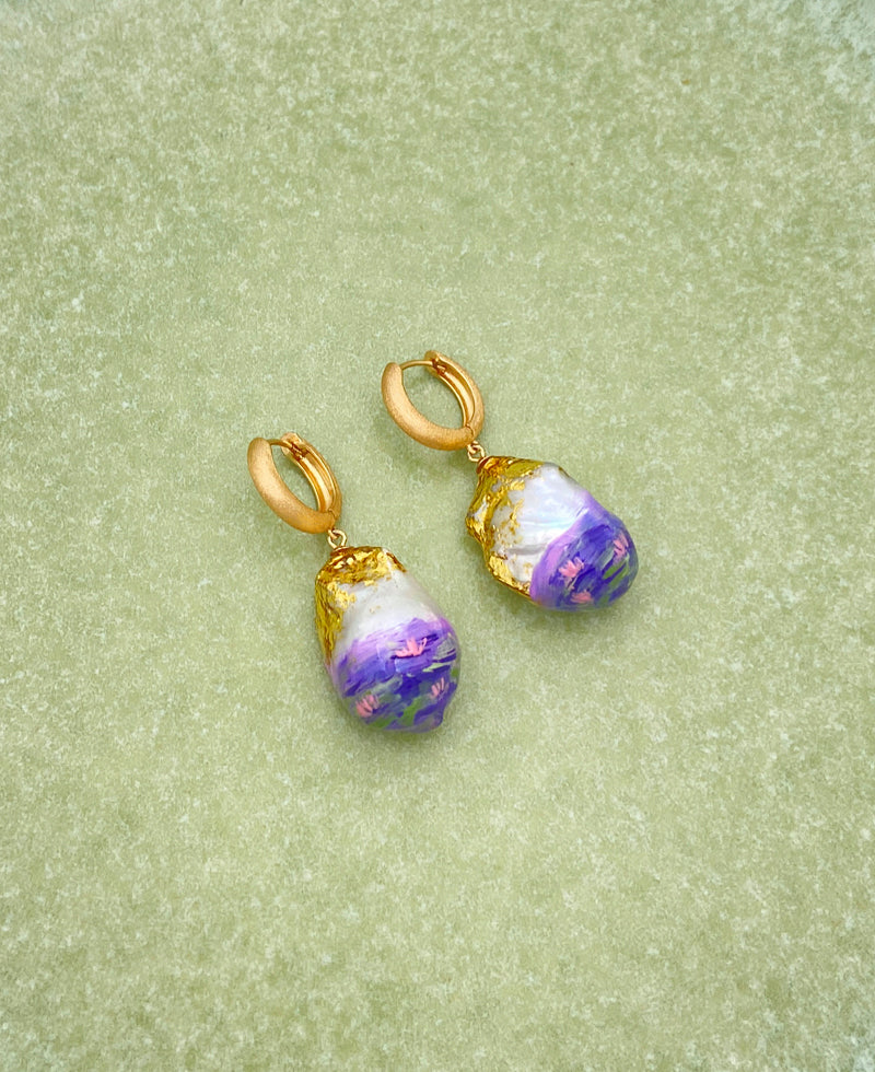 Water Lilies Baroque Pearl Huggie Earrings