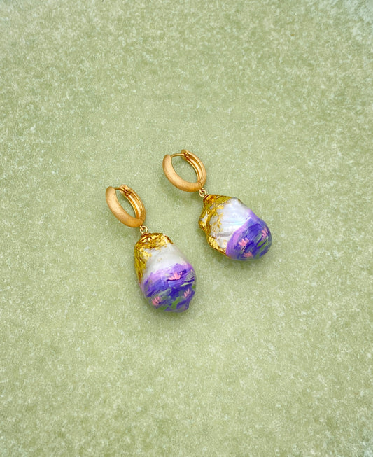 Water Lilies Baroque Pearl Huggie Earrings