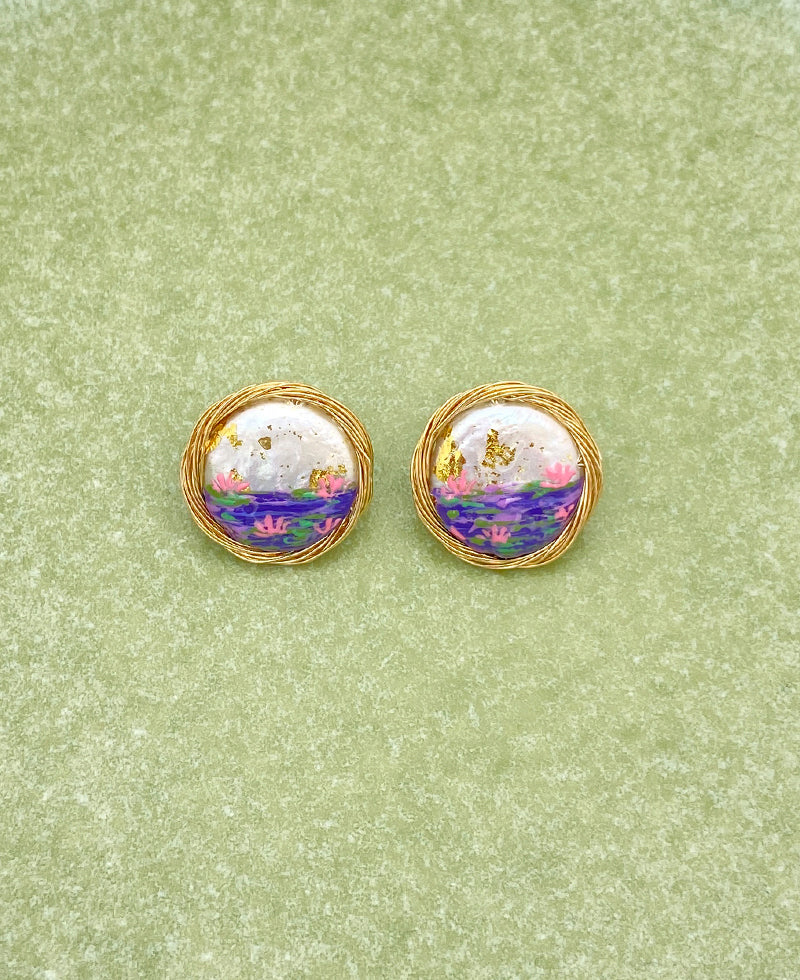 Water Lilies Baroque Pearl Stud Earrings