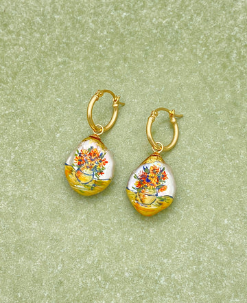 Sunflowers Baroque Pearl Huggie Earrings