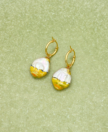 Sunflowers Baroque Pearl Huggie Earrings