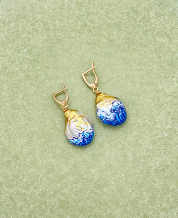 Great Wave off Kanagawa Baroque Pearl Drop Earrings