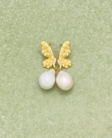 Butterfly Baroque Pearl Drop Earrings