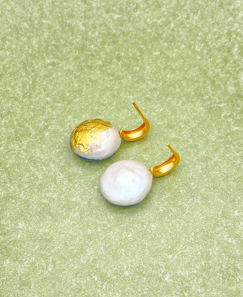 Great Wave off Kanagawa Round Baroque Pearl Drop Earrings